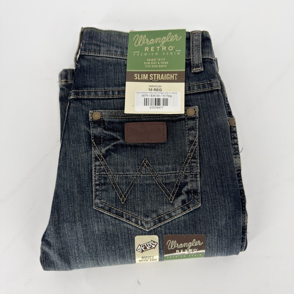 Wrangler Retro Boys Slim Straight Active Flex Stretch Jeans Dark Wash 10 Regular